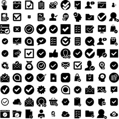 Collection Of 100 Accept Icons Set Isolated Solid Silhouette Icons Including Background, Illustration, Isolated, Vector, Acceptance, Icon, Concept Infographic Elements Vector Illustration Logo