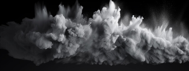Black and white cloud of smoke on a black background. Generative AI
