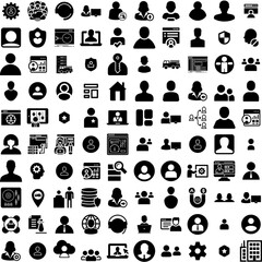 Collection Of 100 Admin Icons Set Isolated Solid Silhouette Icons Including Administrator, Business, Admin, Office, Isolated, Professional, Work Infographic Elements Vector Illustration Logo