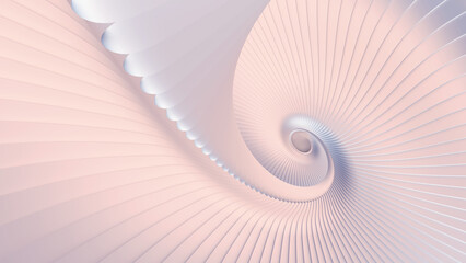 Abstract background, 3d pearl color wavy stripes pattern, interesting spiral architectural wallpaper, 3D render illustration.