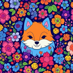 Wolf with flowers pattern