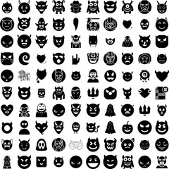 Collection Of 100 Devil Icons Set Isolated Solid Silhouette Icons Including Devil, Vector, Hell, Demon, Red, Evil, Illustration Infographic Elements Vector Illustration Logo