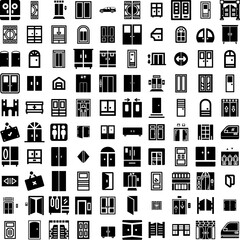 Collection Of 100 Doors Icons Set Isolated Solid Silhouette Icons Including Entrance, Front, Doorway, Home, Door, Architecture, Open Infographic Elements Vector Illustration Logo