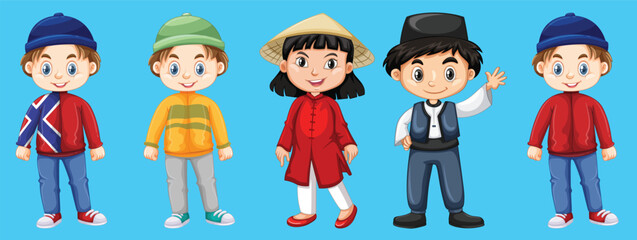 Vector set of multicultural kids character By The greatest graphics