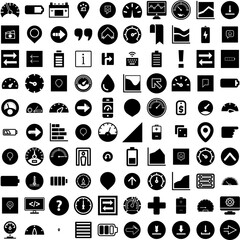 Collection Of 100 Indicator Icons Set Isolated Solid Silhouette Icons Including Performance, Vector, Indicator, Business, Progress, Chart, Concept Infographic Elements Vector Illustration Logo