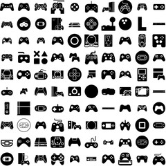 Collection Of 100 Playstation Icons Set Isolated Solid Silhouette Icons Including Black, Background, Isolated, White, Entertainment, Game, Joystick Infographic Elements Vector Illustration Logo