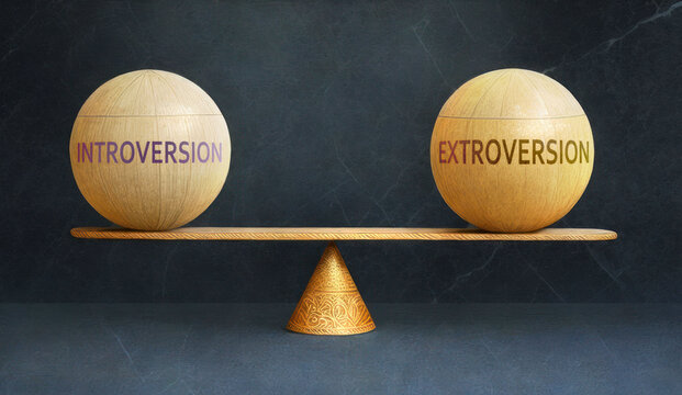 Introversion and Extroversion in balance - a metaphor showing the importance of two aspects of life staying in equilibrium to create a perfect condition, Generative AI,3d illustration