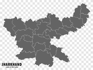 Blank map State  Jharkhand of India. High quality map Jharkhand with municipalities on transparent background for your web site design, logo, app, UI. Republic of India.  EPS10.