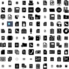 Collection Of 100 Records Icons Set Isolated Solid Silhouette Icons Including Record, Sound, Vintage, Retro, Album, Vinyl, Music Infographic Elements Vector Illustration Logo