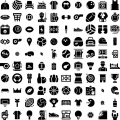 Collection Of 100 Sport Icons Set Isolated Solid Silhouette Icons Including Football, Sport, Background, Competition, Vector, Design, Game Infographic Elements Vector Illustration Logo