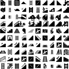 Collection Of 100 Staircase Icons Set Isolated Solid Silhouette Icons Including Interior, Stairway, Stair, Step, Design, Home, Staircase Infographic Elements Vector Illustration Logo