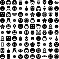 Collection Of 100 Emotion Icons Set Isolated Solid Silhouette Icons Including Face, Expression, Symbol, Smile, Happy, Illustration, Emotion Infographic Elements Vector Illustration Logo