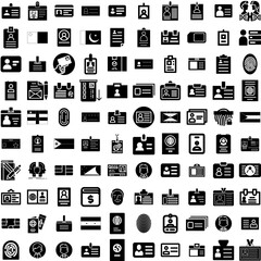 Collection Of 100 Identity Icons Set Isolated Solid Silhouette Icons Including Set, Identity, Template, Corporate, Card, Design, Business Infographic Elements Vector Illustration Logo