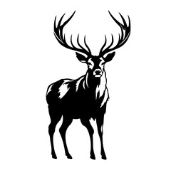 Forest wildlife hunting adventure nature animal vector symbol icon illustration set collection for logo - Black silhouette of wild deer / stag / hart, isolated on white background