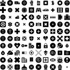 Collection Of 100 Cross Icons Set Isolated Solid Silhouette Icons Including Vector, Cross, Design, Christian, Symbol, Sign, Illustration Infographic Elements Vector Illustration Logo