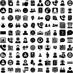 Collection Of 100 Customer Icons Set Isolated Solid Silhouette Icons Including Online, Support, People, Client, Service, Business, Customer Infographic Elements Vector Illustration Logo