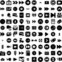 Collection Of 100 Forward Icons Set Isolated Solid Silhouette Icons Including Web, Concept, Arrow, Move, Illustration, Vector, Forward Infographic Elements Vector Illustration Logo