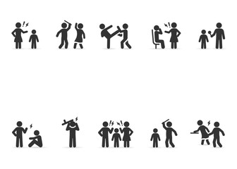 Vector set of violence, bullying, harassment, abuse.
