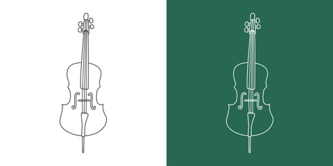 Cello line drawing cartoon style. String instrument cello clipart drawing in linear style isolated on white and chalkboard background. Musical instrument clipart concept, vector design