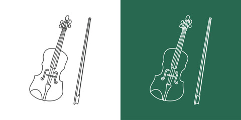 Violin line drawing cartoon style. String instrument violin clipart drawing in linear style isolated on white and chalkboard background. Musical instrument clipart concept, vector design