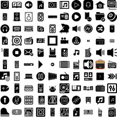 Collection Of 100 Music Icons Set Isolated Solid Silhouette Icons Including Musical, Illustration, Vector, Note, Melody, Music, Sound Infographic Elements Vector Illustration Logo