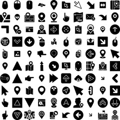 Collection Of 100 Pointer Icons Set Isolated Solid Silhouette Icons Including Vector, Illustration, Icon, Symbol, Pointer, Web, Sign Infographic Elements Vector Illustration Logo