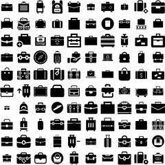 Collection Of 100 Suitcase Icons Set Isolated Solid Silhouette Icons Including Journey, Tourism, Baggage, Vacation, Travel, Suitcase, Luggage Infographic Elements Vector Illustration Logo