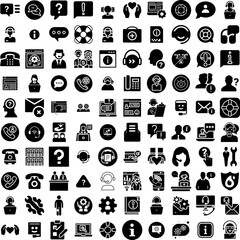 Collection Of 100 Support Icons Set Isolated Solid Silhouette Icons Including Support, Help, Service, Vector, Call, Customer, Business Infographic Elements Vector Illustration Logo