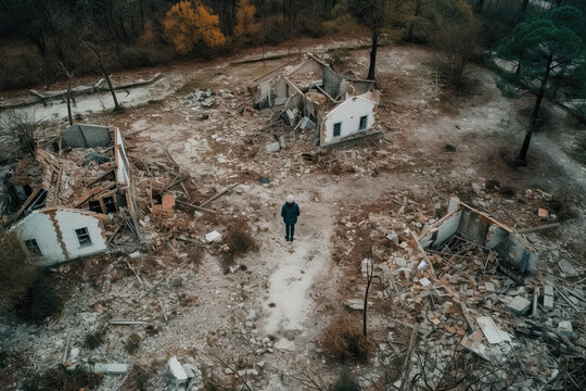 an abandoned house in the middle of nowhere, surrounded by rubbles and debris from hurricane katrina's aftermath. Generative Ai