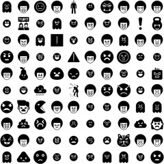 Collection Of 100 Angry Icons Set Isolated Solid Silhouette Icons Including Background, Isolated, Cute, Young, Emotion, Angry, Expression Infographic Elements Vector Illustration Logo