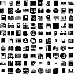 Collection Of 100 Reading Icons Set Isolated Solid Silhouette Icons Including Read, Person, Book, People, Girl, Education, Literature Infographic Elements Vector Illustration Logo