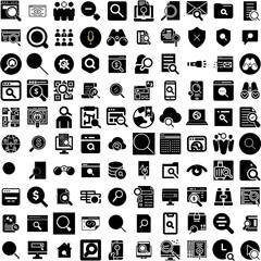 Collection Of 100 Search Icons Set Isolated Solid Silhouette Icons Including Design, Interface, Find, Internet, Web, Search, Icon Infographic Elements Vector Illustration Logo