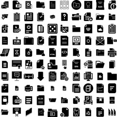 Collection Of 100 Document Icons Set Isolated Solid Silhouette Icons Including Information, Management, Business, File, Document, Folder, Office Infographic Elements Vector Illustration Logo