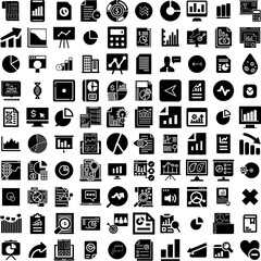 Collection Of 100 Analysis Icons Set Isolated Solid Silhouette Icons Including Chart, Finance, Data, Business, Graph, Analysis, Technology Infographic Elements Vector Illustration Logo