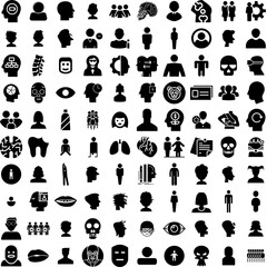 Collection Of 100 Human Icons Set Isolated Solid Silhouette Icons Including Business, Teamwork, Team, Management, People, Businessman, Human Infographic Elements Vector Illustration Logo