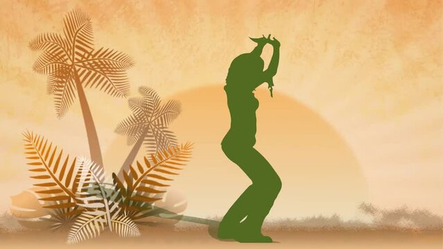 Silhouette of women dancing animated 2d background, love, lady dancer, beautiful girl dancing animation, female dancing 