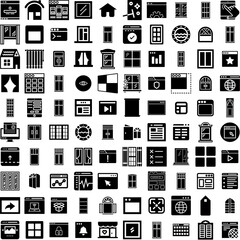Collection Of 100 Window Icons Set Isolated Solid Silhouette Icons Including Frame, Window, Glass, White, Design, Room, Interior Infographic Elements Vector Illustration Logo