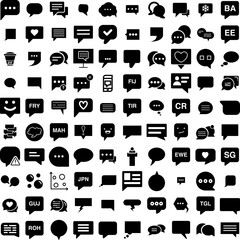 Collection Of 100 Bubble Icons Set Isolated Solid Silhouette Icons Including Bubble, Message, Illustration, Vector, Speech, Set, Dialog Infographic Elements Vector Illustration Logo