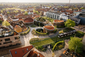 Aerial drone view of Odense city - obrazy, fototapety, plakaty