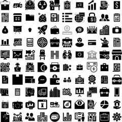 Collection Of 100 Business Icons Set Isolated Solid Silhouette Icons Including Technology, Corporate, Success, Teamwork, Communication, Office, Business Infographic Elements Vector Illustration Logo