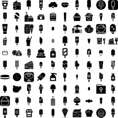 Collection Of 100 Cream Icons Set Isolated Solid Silhouette Icons Including Creamy, Product, Cream, White, Background, Dessert, Food Infographic Elements Vector Illustration Logo