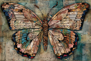 Fototapeta a butterfly on top of a piece of paper with the words, butterflies and flowers in different colors are all over it. Generative Ai obraz