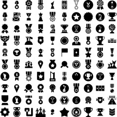 Collection Of 100 Winner Icons Set Isolated Solid Silhouette Icons Including Celebration, Prize, Winner, Background, Vector, Banner, Win Infographic Elements Vector Illustration Logo