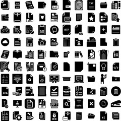Collection Of 100 Document Icons Set Isolated Solid Silhouette Icons Including Information, Office, Business, File, Folder, Document, Management Infographic Elements Vector Illustration Logo