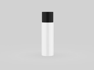 Blank white spray bottle mockup, front view, 3d rendering. Empty aerosol or splash pack with...