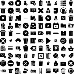 Collection Of 100 Delete Icons Set Isolated Solid Silhouette Icons Including Icon, Vector, Web, Trash, Delete, Design, Symbol Infographic Elements Vector Illustration Logo