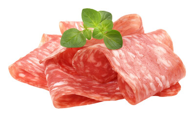 Italian Salami Slices with Oregano - Transparent PNG Background