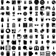 Collection Of 100 Glass Icons Set Isolated Solid Silhouette Icons Including Object, Icon, Sign, Vector, Glass, Illustration, Transparent Infographic Elements Vector Illustration Logo