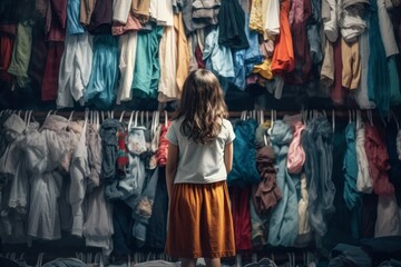 Seamstress kid a lot of clothes. Generate Ai