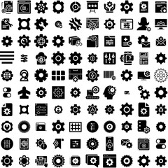 Collection Of 100 Setting Icons Set Isolated Solid Silhouette Icons Including Gear, Technology, Symbol, Illustration, Icon, Business, Vector Infographic Elements Vector Illustration Logo